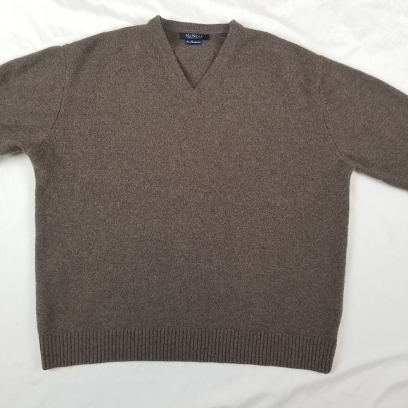 McNeal 100% Wool Men Sweater Pullover Knitwear V-Neck Long Sleeve Brown Sz XL - Picture 4 of 6